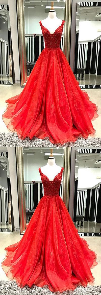 A-line Red Tulle Long Prom/evening Dresses M8627