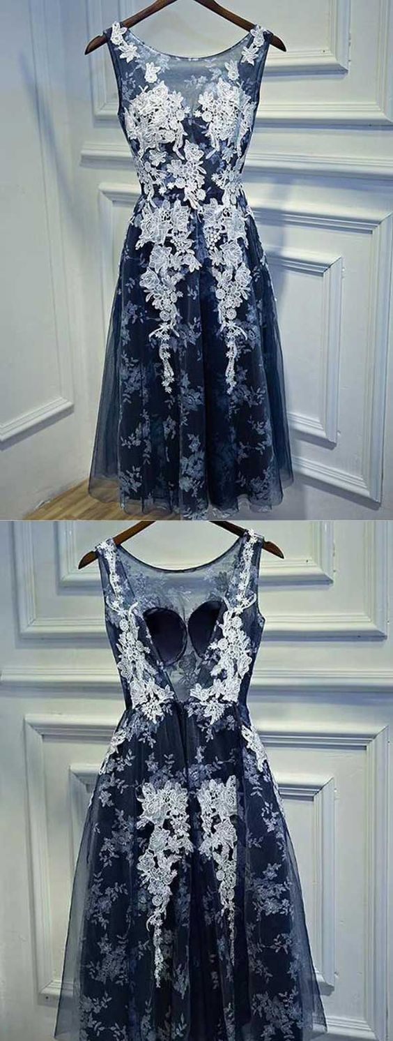 Dark Blue Lace Prom Dress,short Homecoming Dresses,navy Blue Homecoming Dresses M8827