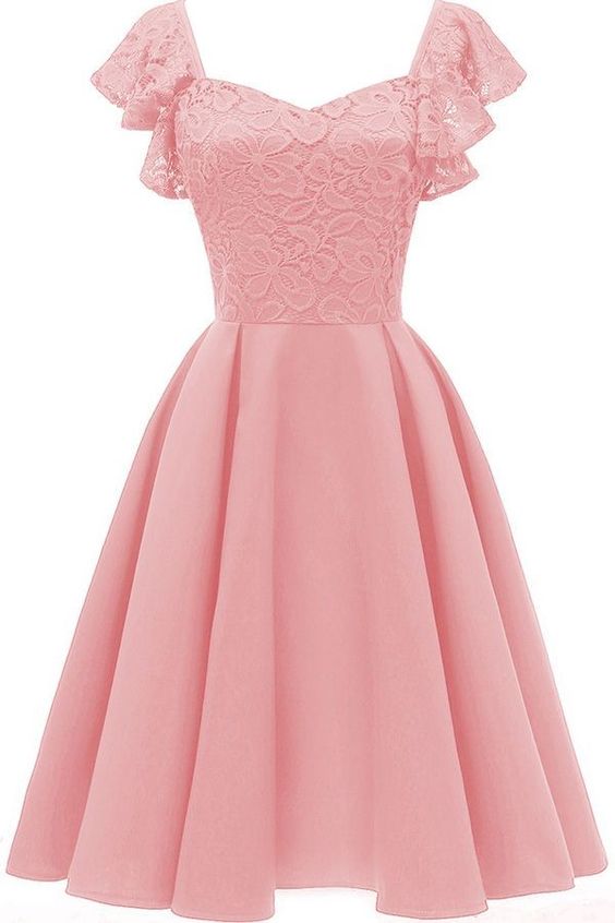 Pink V Neck Lace Sleeveless Retro A Line Dress M8967