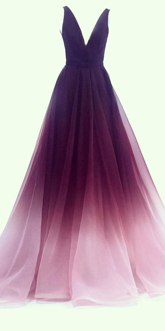 A-line V-neck Chiffon Ombre Long Prom Dresses Simple Formal Gown M9016