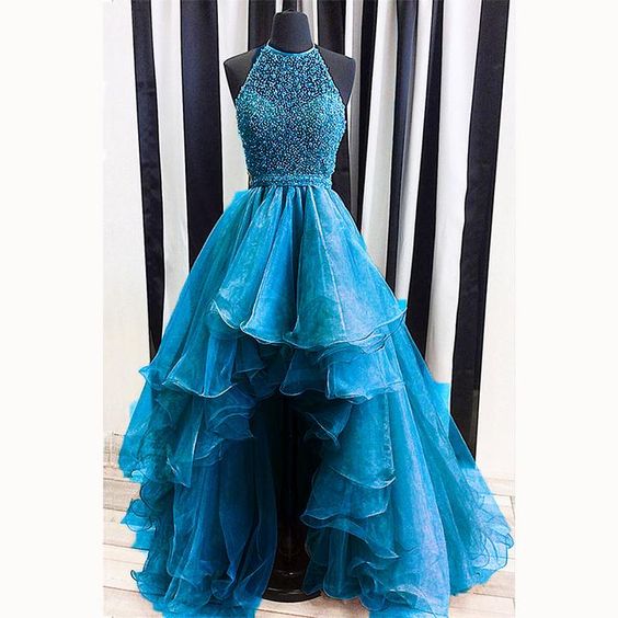 High Low Prom Dress Beading Evening Outfits M9039