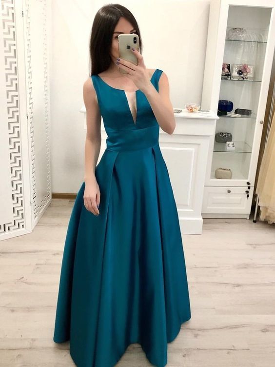 Elegant A Line Satin Long Pleated Prom Dress M9065 on Luulla