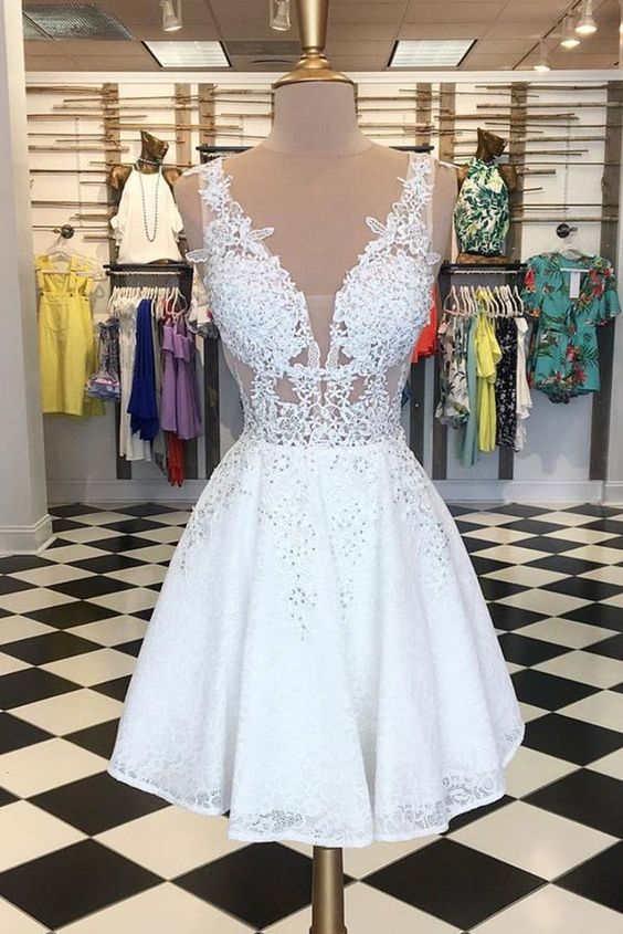 Gorgeous White Tulle Sequins Homecoming Dress,A Line Short Prom Dress With Bow Y8570