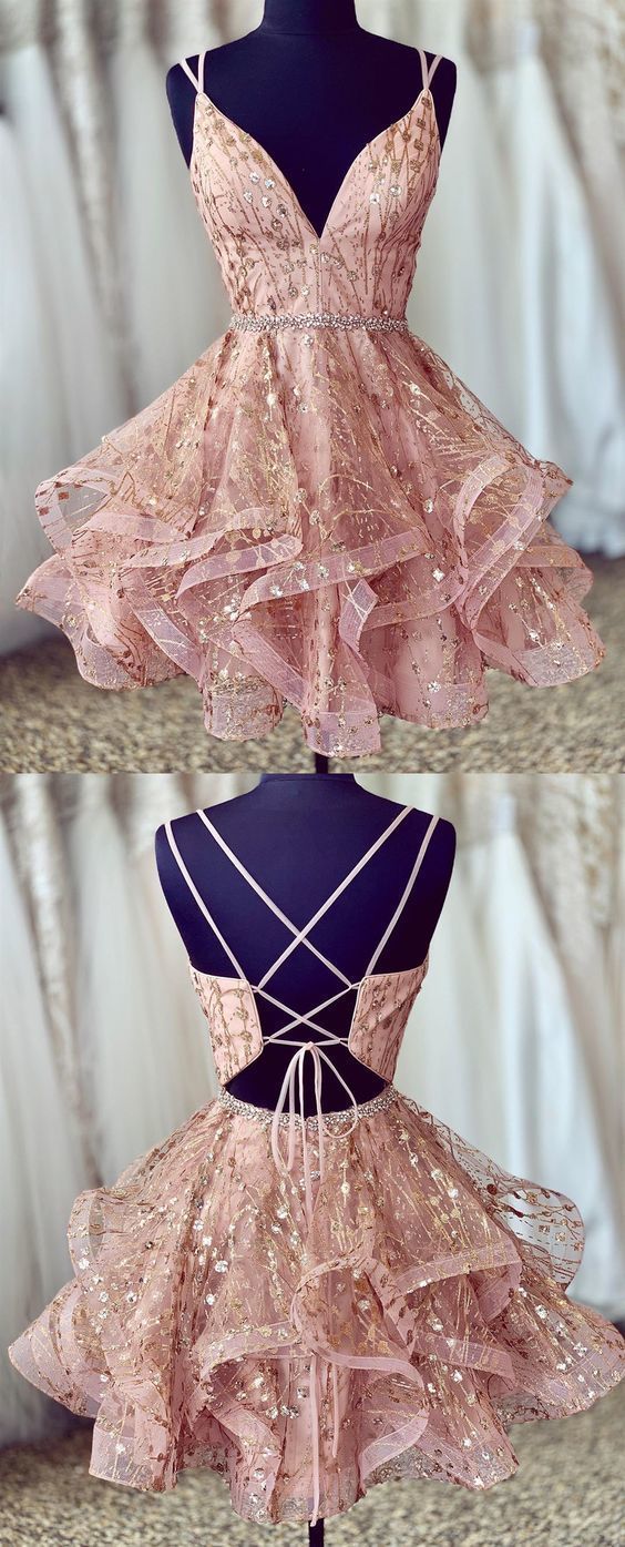 Stunning Pink Short Homecoming Dresses, Shiny Sequined Homecoming Dresses, Ball Gown Formal Dresses For Teens M9137