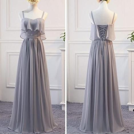 Grey Chiffon Simple Straps Floor Length Bridesmaid Dress, Beautiful Bridesmaid Dress, Party Dress M9303