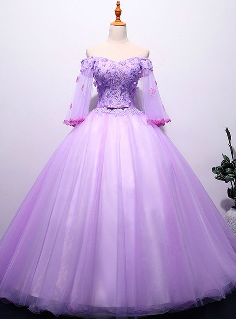 Purple Appliques Tulle Quinceanera Dresses M9316