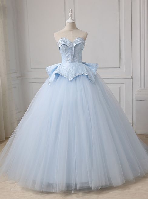Blue Tulle Lace Up Sweetheart Ball Gown Beading Wedding Dress M9319