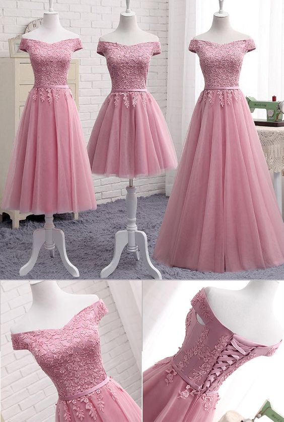 Cute A Line Lace Off Shoulder Prom Dress,lace Evening Dresses,pink Junior Homecoming Dresses M9325
