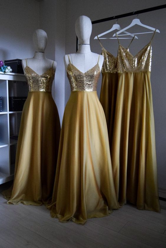 Charming Chiffon With Top Sequin Gold Prom Dress M9350