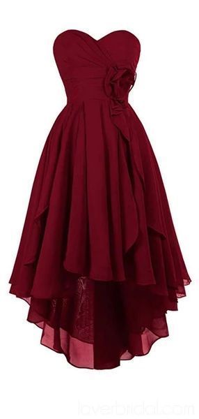 Sexy Burgundy Prom Dresses Dark Red High Low Chiffon Homecoming Dresses M9425