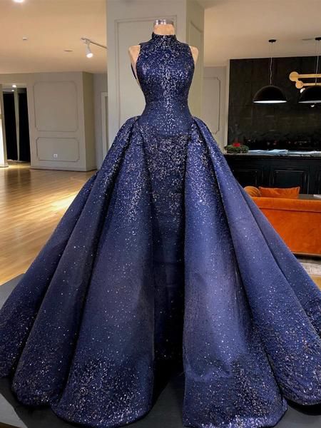 Royal Blue Sparkly Bead Ball Gown Gorgeous Prom Dresses M9444