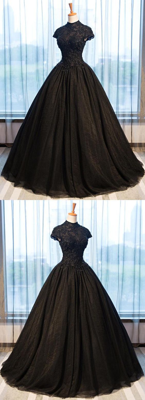 Elegant Long Black Tulle Lace Long Prom Dress,a Line Formal Black Tulle Evening Gown M9530