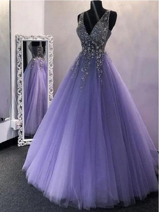 Sparkly Lavender Tulle Prom Dress Black Girls Slay Ball Gown Puffy Prom Dress M11
