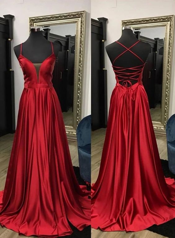 Red Plunge V neck Lace Top Homecoming Dress