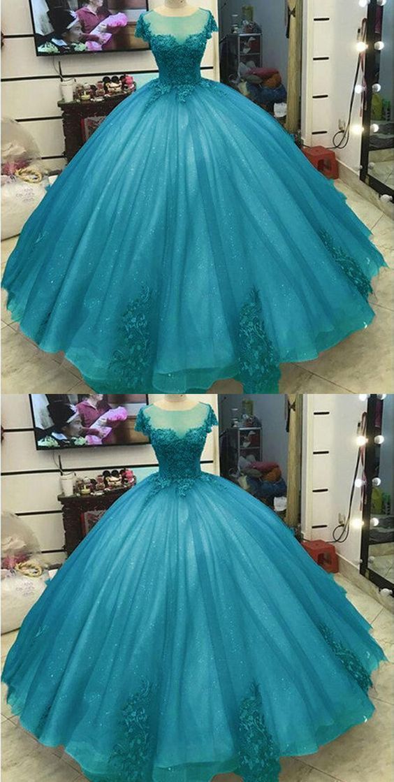 Blue Prom Dresses, Sheer Crew Prom Dresses, Tulle Prom Dresses, Arabic Evening Dress M274 on Luulla