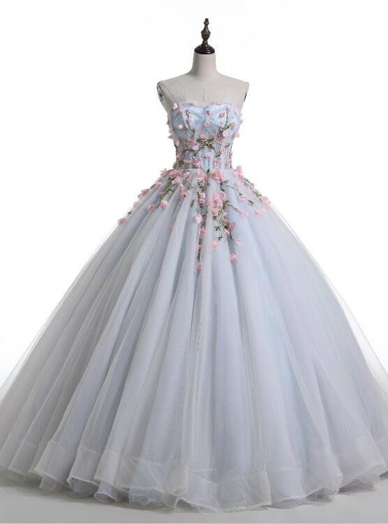 Sweetheart A-line Wedding Gown With Handmade Floral Decoration M435