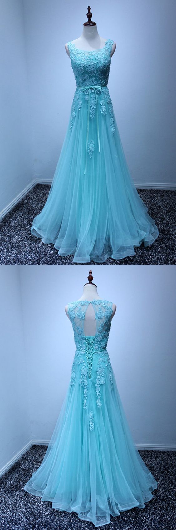 Trendy Dark Blue Lace Beading Prom Dress SREAL042
