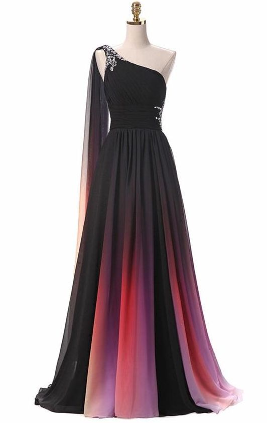Charming One Shoulder Gradient Long Party Gown, Gradient Formal Dress M484