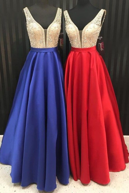 Modest Sweetheart Neck A-Line Beaded Long Prom Dresses Evening Gowns, DP5551