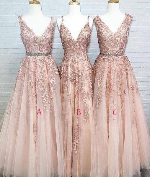 V Neck A-line Lace Beaded Evening Prom Dresses, Custom Sweet 16 Dresses M547