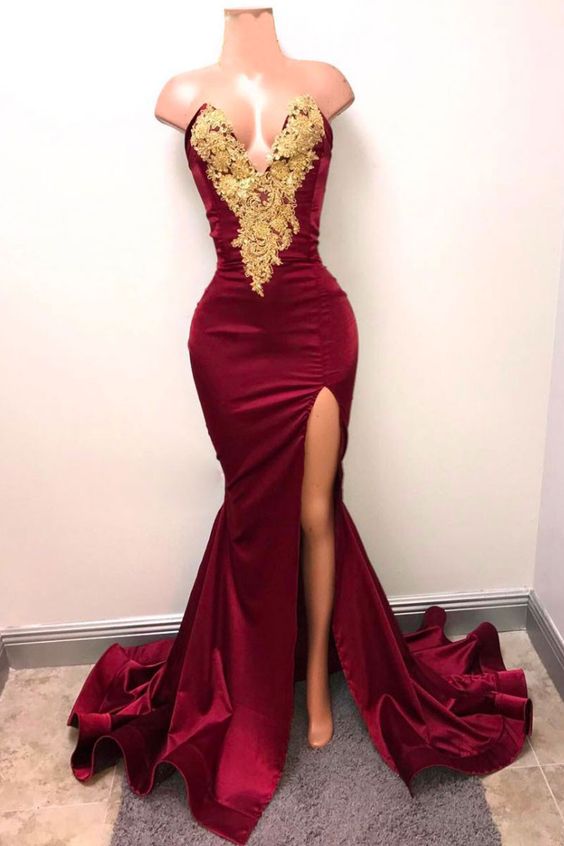 Burgundy Prom Dresses,mermaid Prom Dress,lace Prom Dress,long Burgundy Evening Dress,sexy Prom Dresses M557