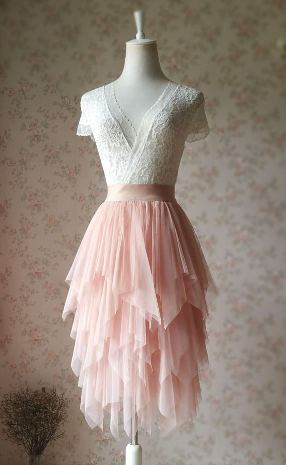 Blush Pink Tulle Skirt Outfit Irregular Midi Plus Size Tulle Bridesmaid Skirt M563