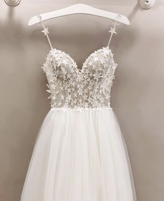 White Sequins Lace Long Prom Dress Evening Dress M564
