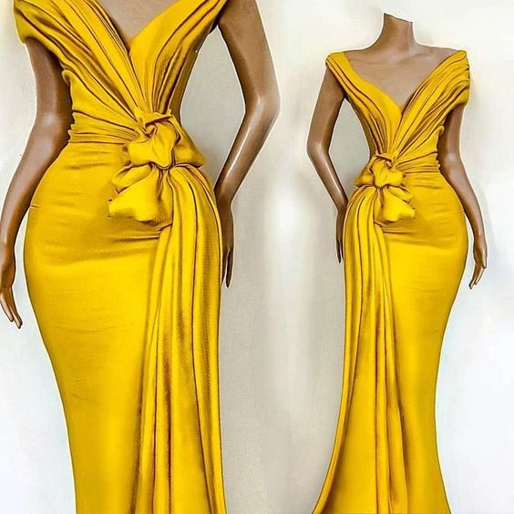 African Evening Dresses Pleats Knoted Mermaid Prom Gowns M565