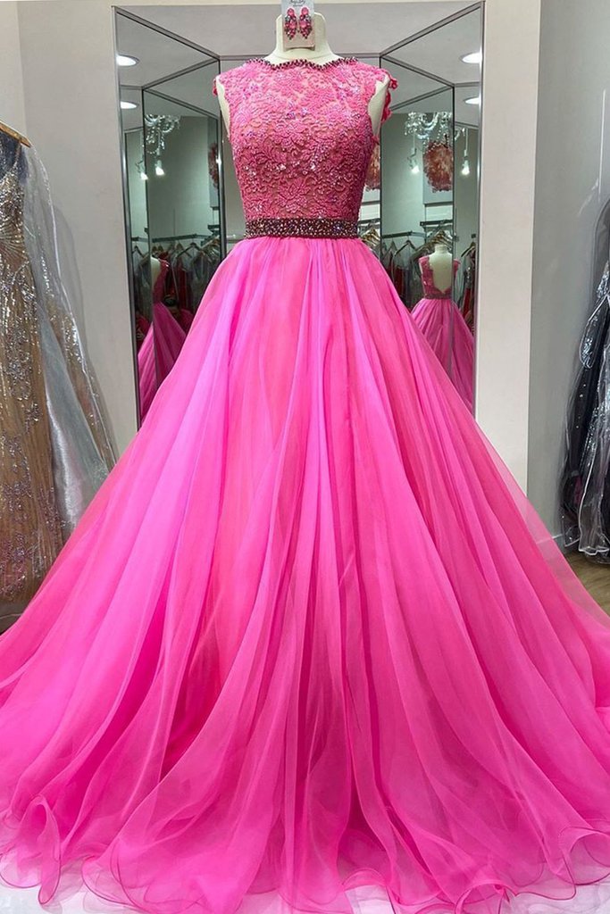 Gorgeous Strapless Pink Tulle Beaded A Line Birthday Prom Dress Evening Dresses