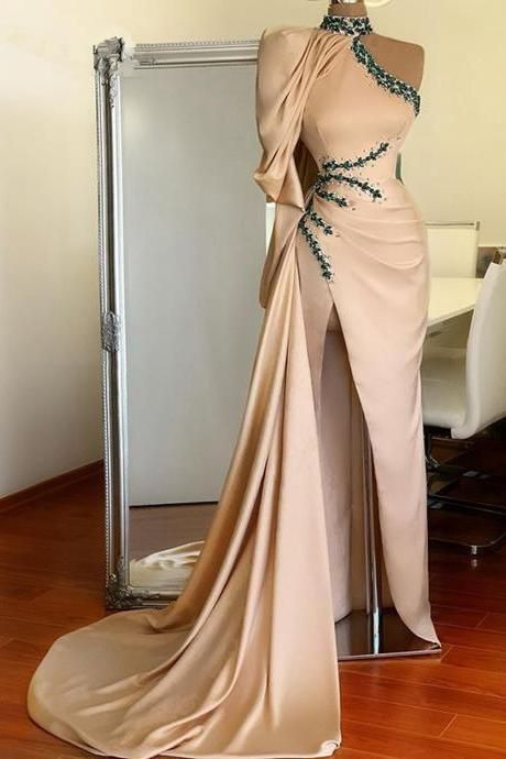 New Sexy Women Party Dress High Neck Hollow Out Split Side Detachable Train Formal Party Dresses m754