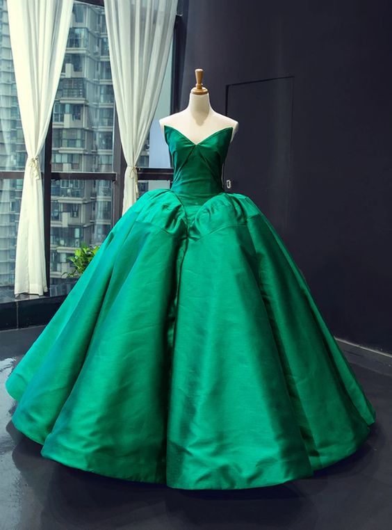 Dark Green Ball Gown Satin Sweetheart Floor Length Luxury Prom Dress M758