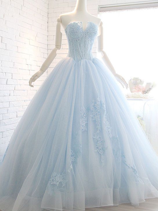 Powder Blue Ball Gown Lace Formal Evening Dress M779