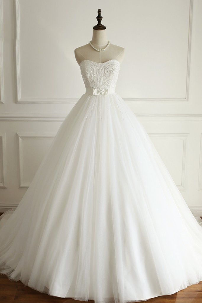 Timeless Ball Gown Sweetheart Tulle White Wedding Dresses Brides Dress