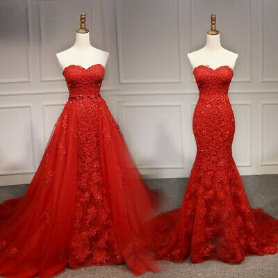 Mermaid Strapless Detachable Train Applique Formal Dress Evening Gown Party Prom M807