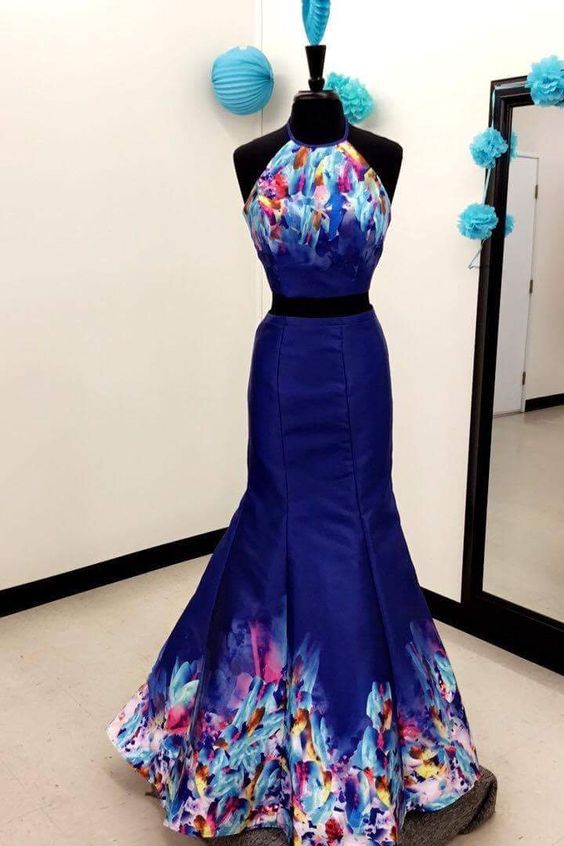 Two Piece In Dark Blue For Prom,elegant Evening Dress M906