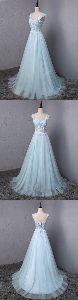 Beautiful Ice Blue Tulle Prom Dress For Teens M1019