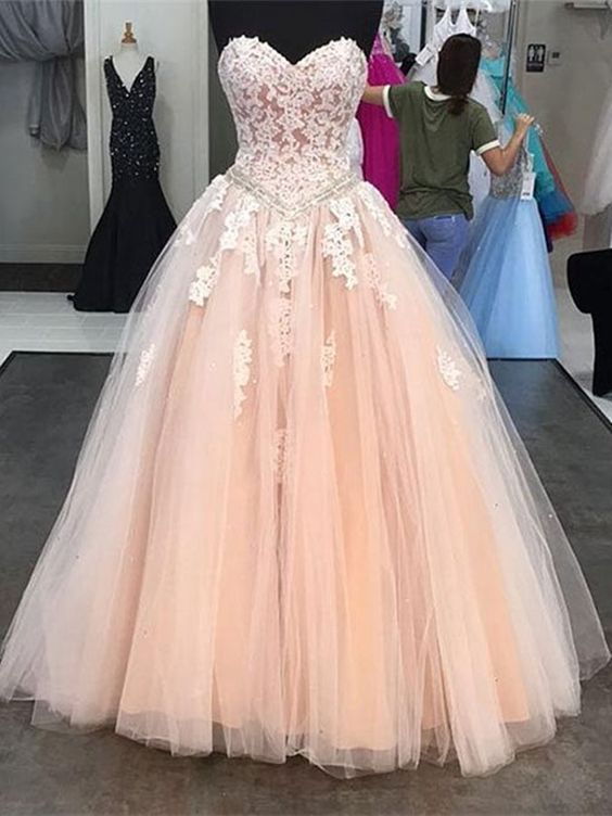 Sweetheart Ball Gown Appliques Beading Floor-length Quinceanera Dress M1070