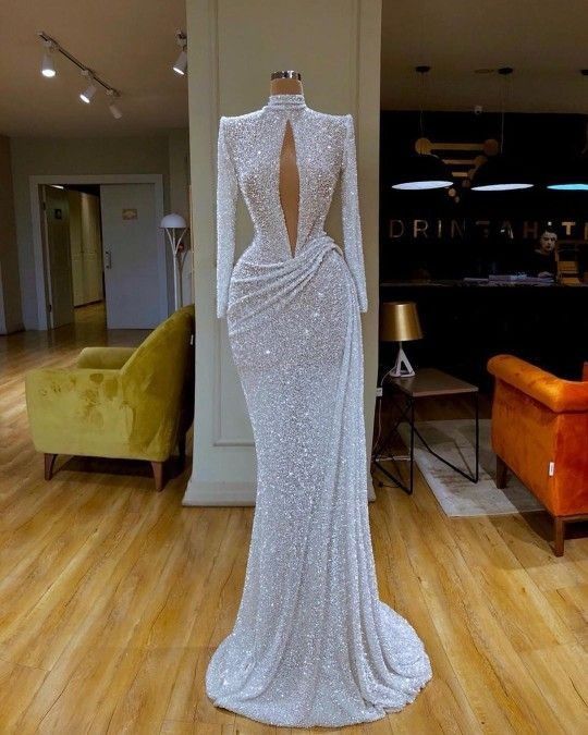 Long Sleeves Pageant Dress With Sheer Front Evening Gown M1085