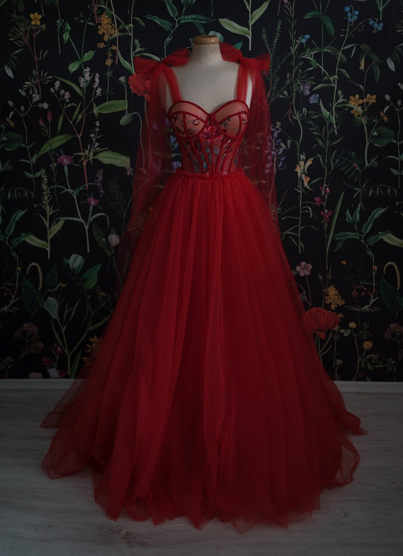 Red Cute Prom Dress, Long Evening Gowns, Floor Length Evening Dress M1148