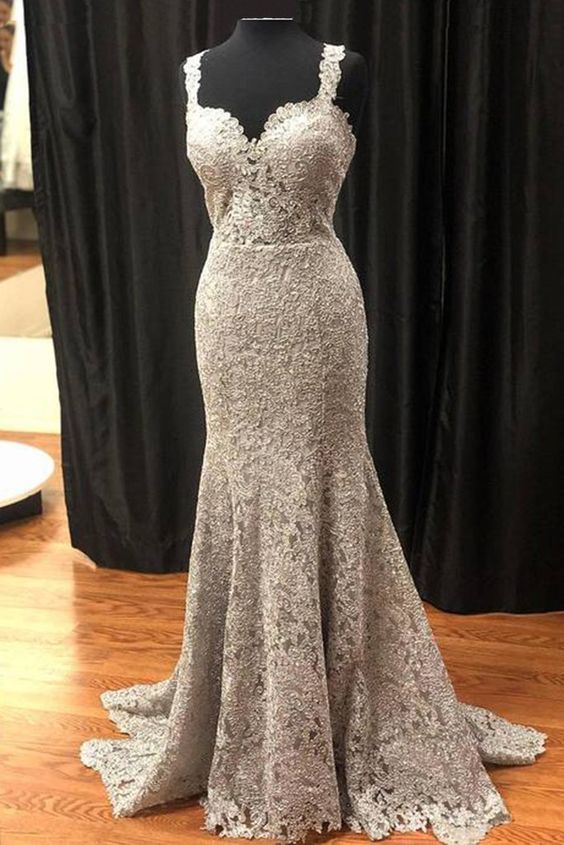 Gray Mermaid Prom Dress Long Evening Gowns Satin Fabric main image 1