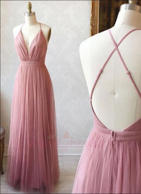 Blush Pink Simple Long Prom Dress M1195