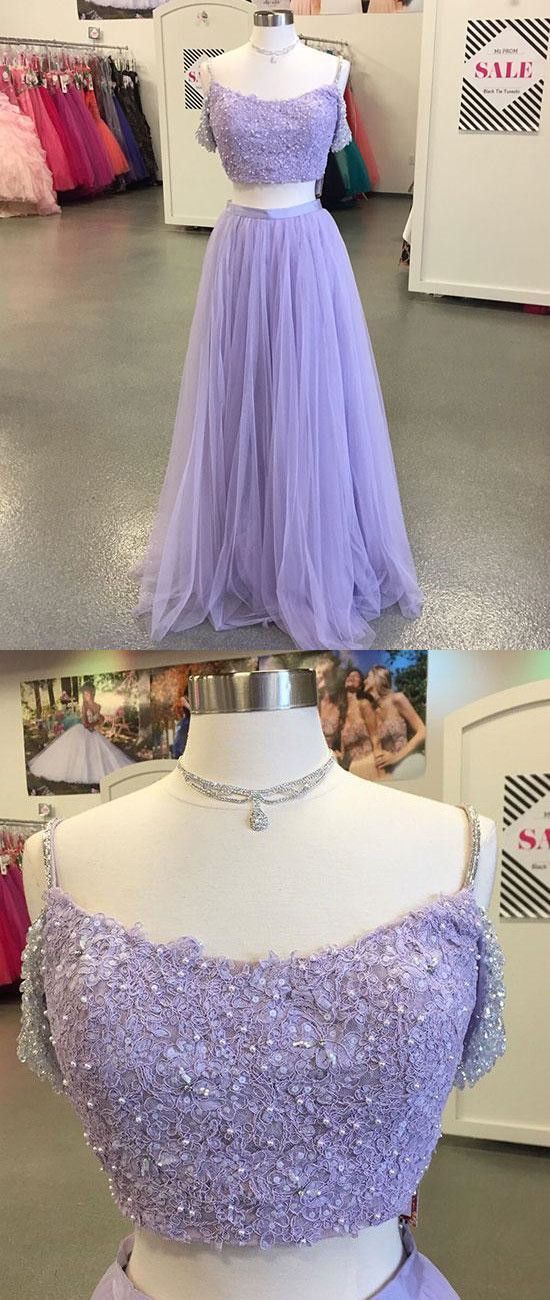 Light Purple Prom Dress,tulle Prom Dress,long Prom Dress,two-piece Prom Dress M1285