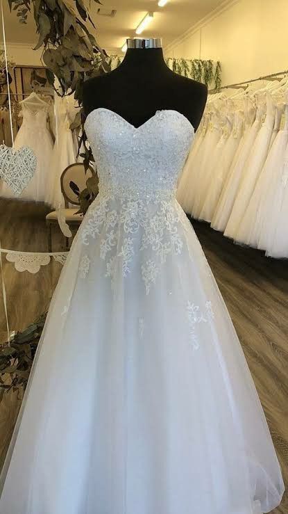 White Tulle Lace Long Prom Dress, White Tulle Evening Dress M1438