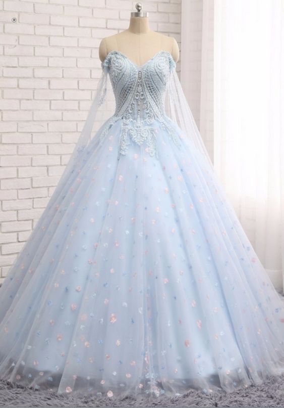 Charming Prom Dress,ball Gown Prom Dress,light Blue Tulle Prom Dresses,elegant Evening Dress,quinceanera Dresses M1564
