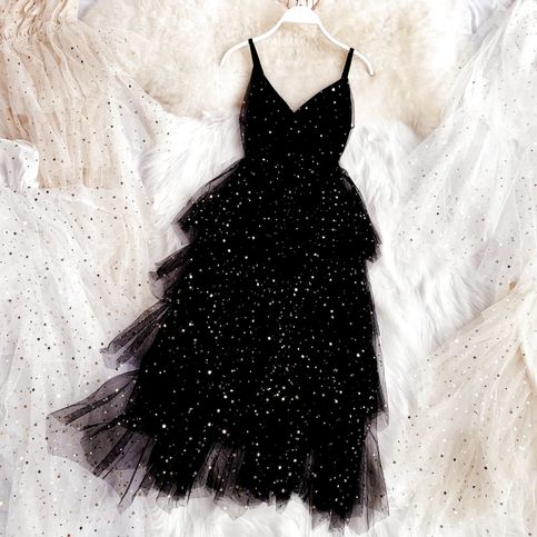 Sparkle Black Prom Dresses,layered Tulle Homecoming Dress,v Neck Homecoming Gown M1581