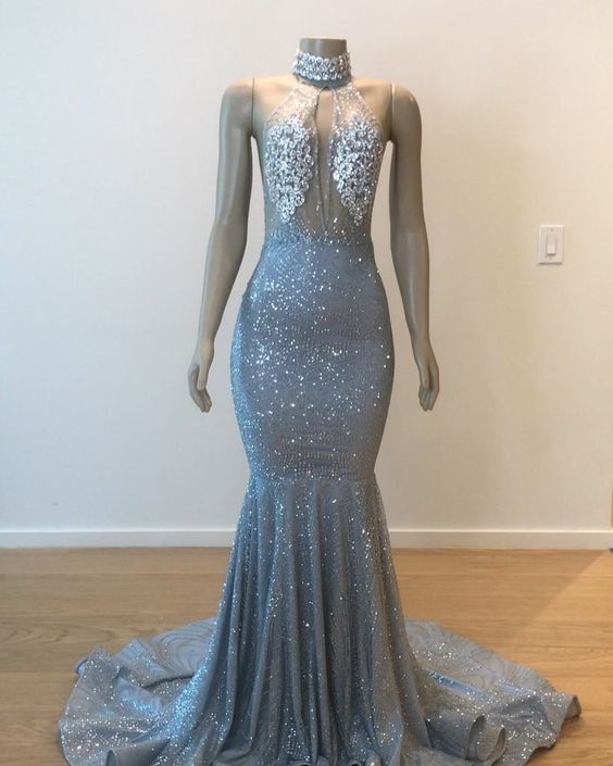 Luxury Halter Sliver Mermaid Prom Dress M1629 on Luulla