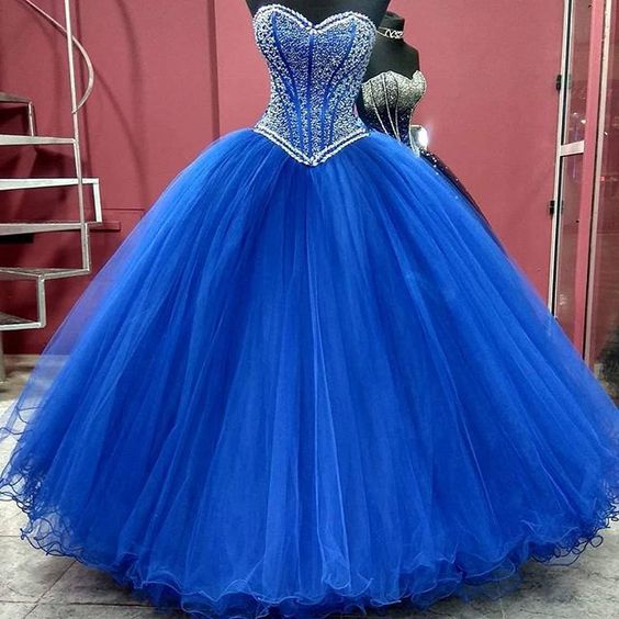Luxury Crystal Beaded Ball Gown Tulle Prom Dresses,long Quinceanera Dress M1679