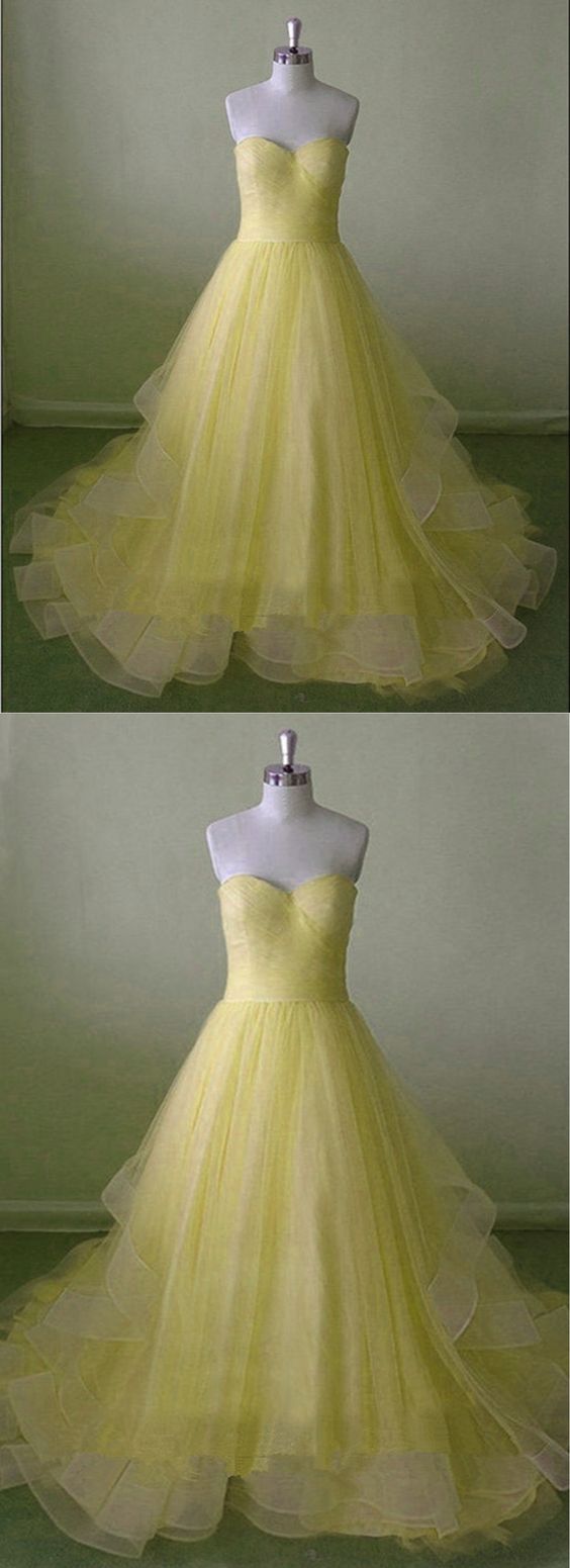 Cute Yellow Tulle Sweetheart Prom Dress For Teens M1754