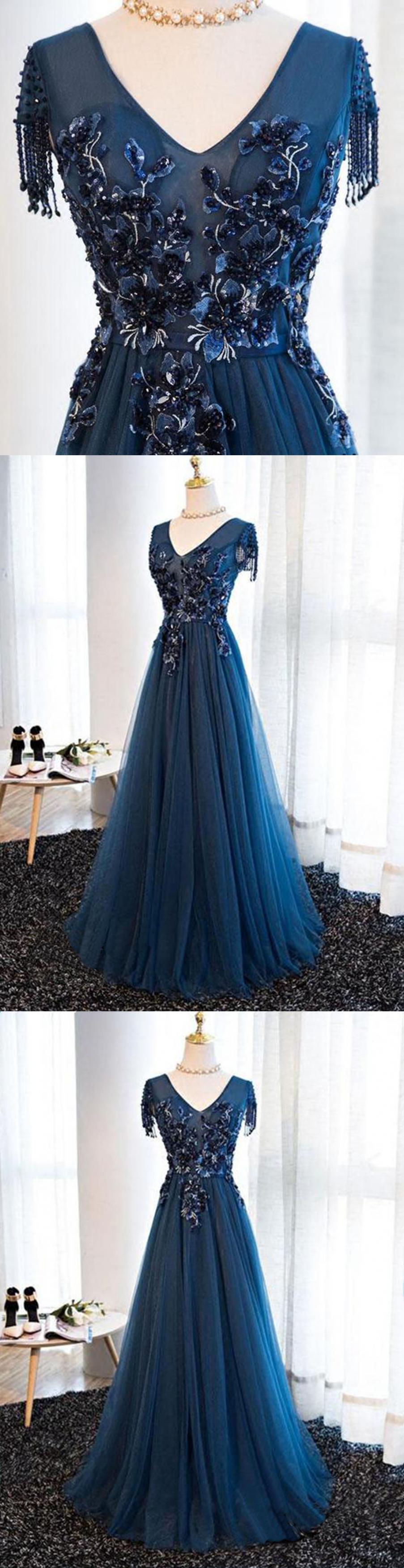 1431 Navy Blue Tulle Sleeve Dress