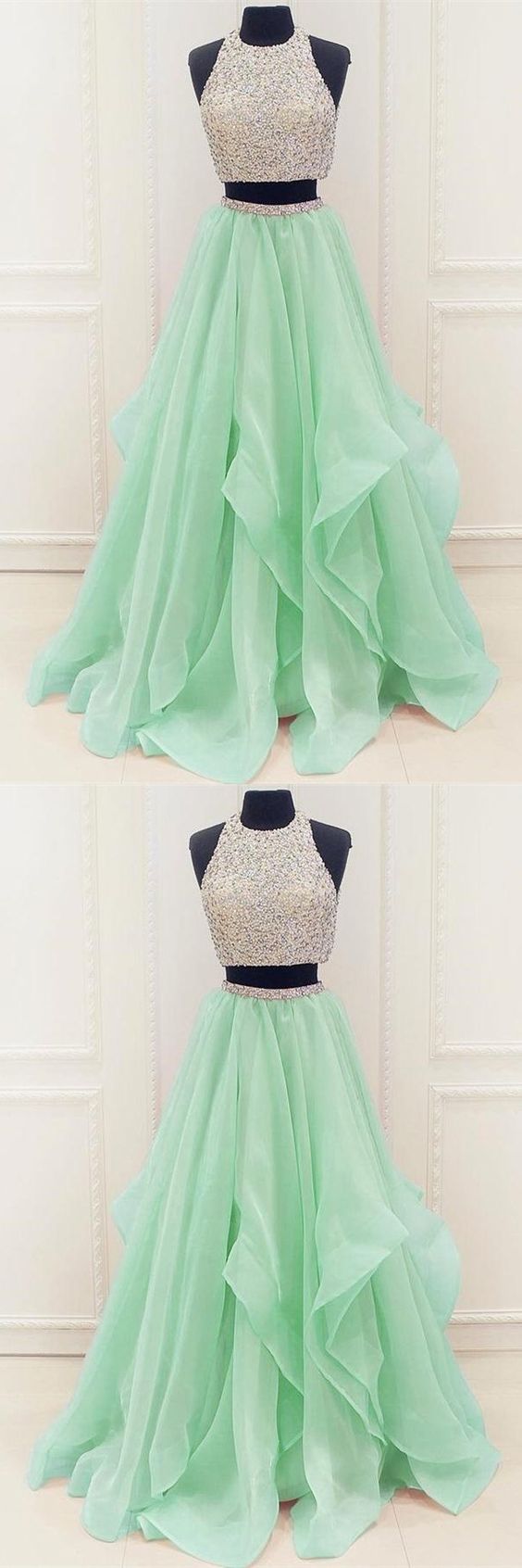 Mint Prom Dresses,two Pieces Prom Dresses,long Prom Dresses,prom Dress,prom Gowns M1776